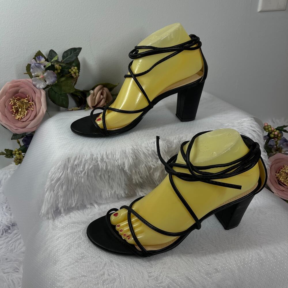 Allegra K Strappy Block Heel Sandals Women's Size 9 Black Sexy Gladiator Gothic